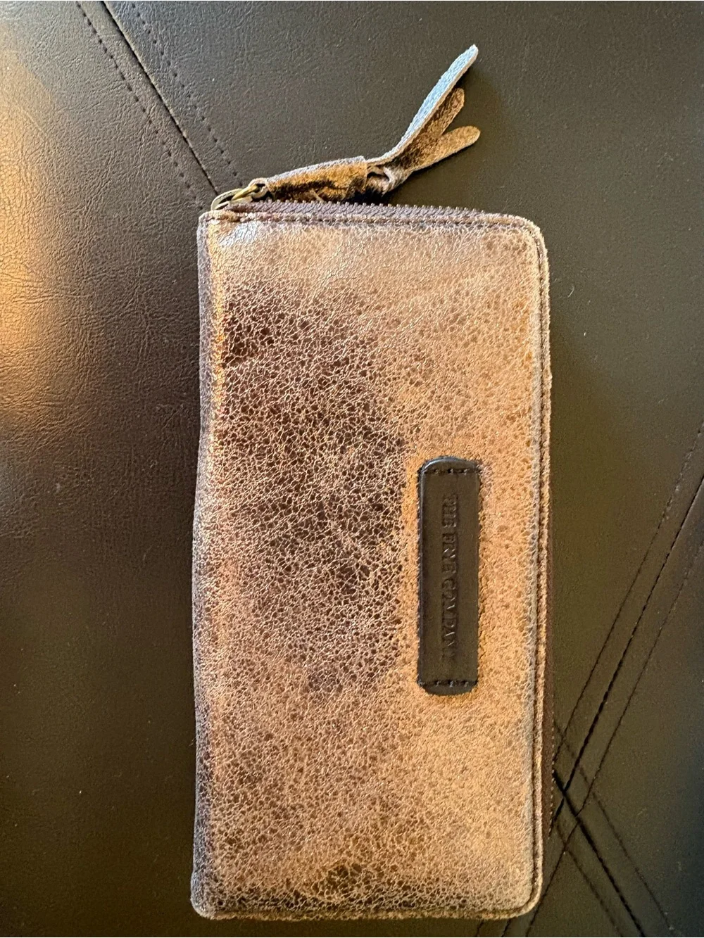 Frye Distressed leather metallic Leather Zip Wallet
